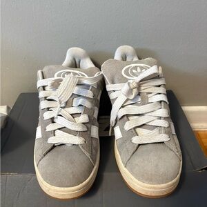 adidas Gray Suede Low-Top Sneakers with White Stripes